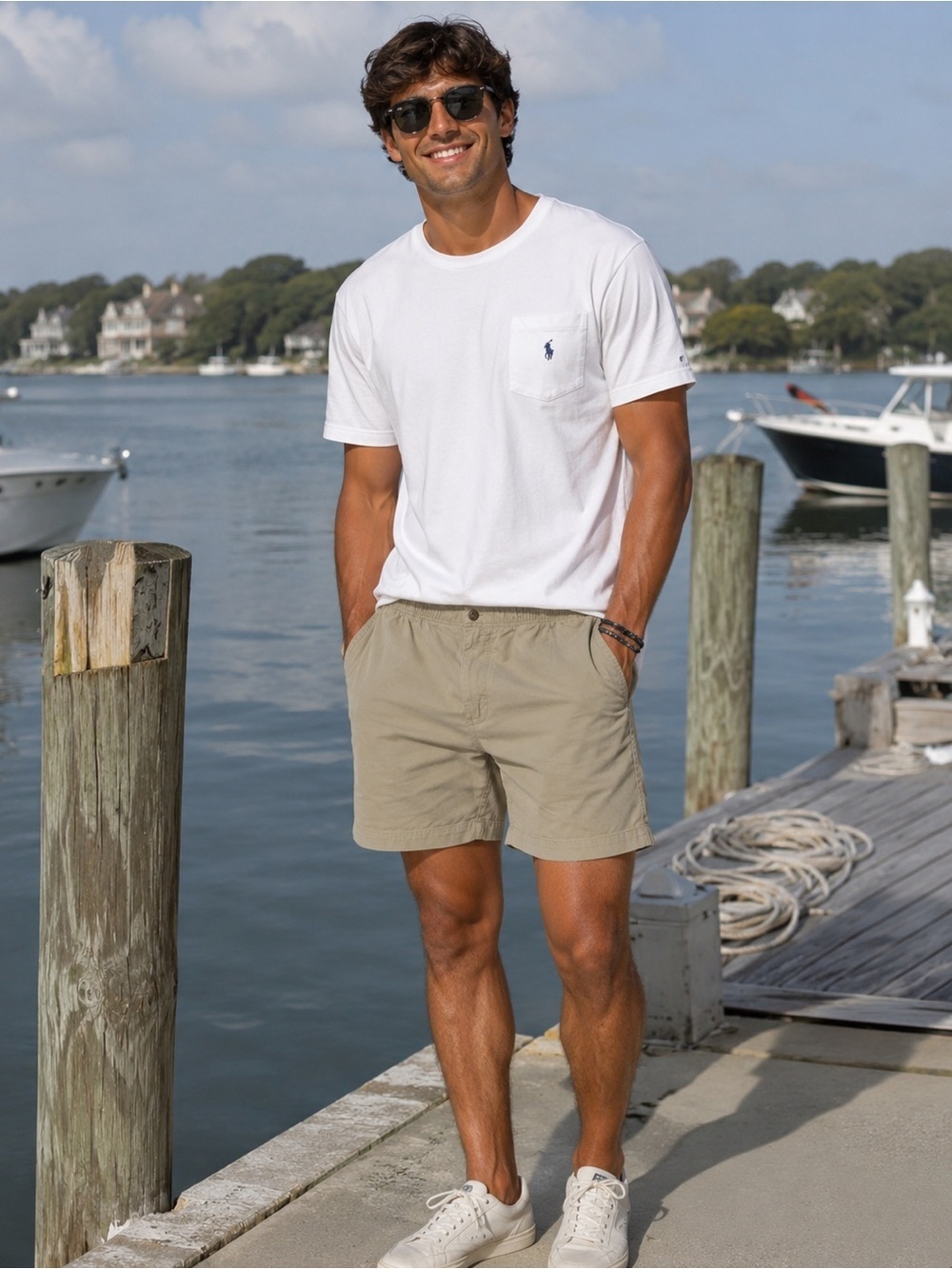 G.H. Bass & Co. Men's Khaki Flat-Front Elastic-Waist Shorts